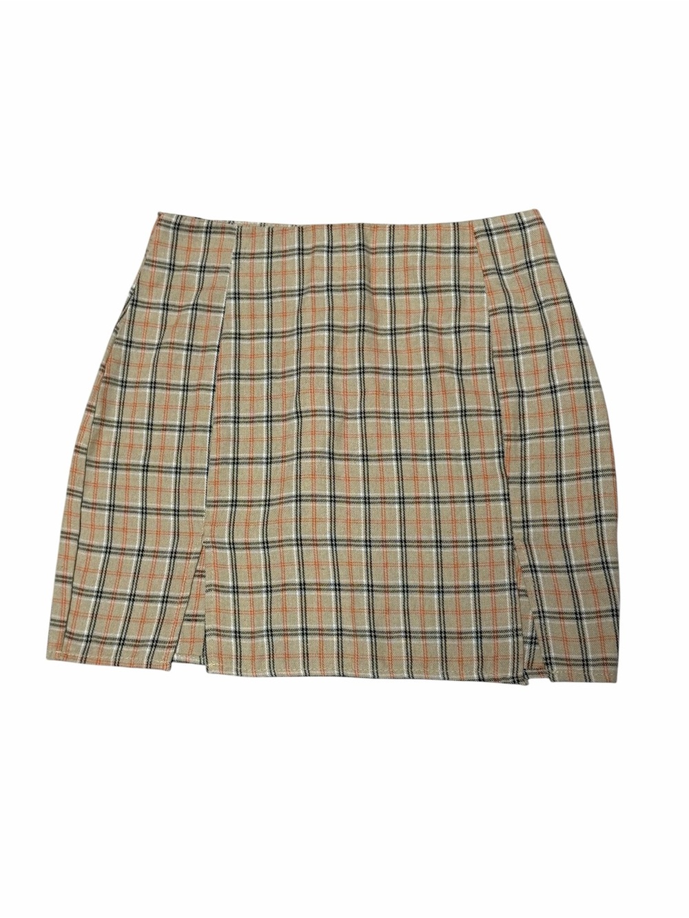 Plaid Mini Skirt in Beige with Orange Accent